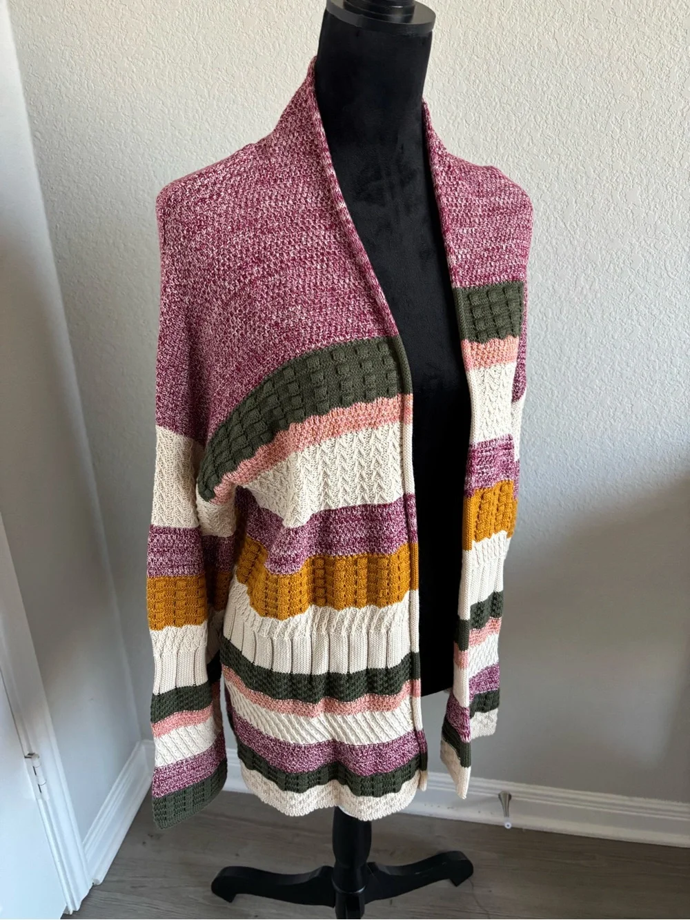 Soft Surroundings Striped Textured Open Front Nima Cardigan Sweater Size M - Picture 3 of 5
